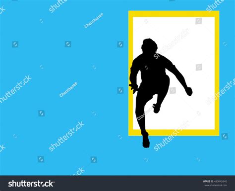 Silhouette Man Jumping Out Window Stock Illustration 480045940