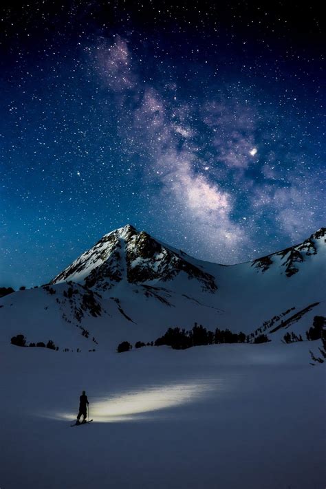 Milky Way Stars Over Snowy Mountains Mountain Landscape Photography