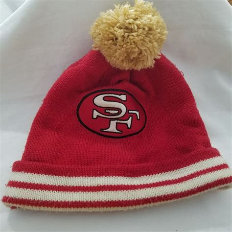 San Francisco 49ers Mitchell Ness Nfl Stripe Cuff Mens Beanie Knit Pom