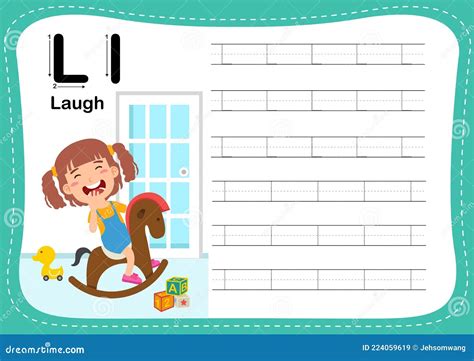 Alphabet Letter L Laugh Exercise With Cut Girl Vocabulary Stock