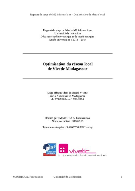 Pdf Rapport De Stage De M2 Informatique Optimisation De Réseau Local