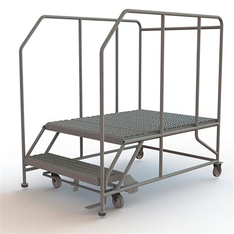 Tri Arc 2 Step Mobile Steel Work Platform With Handrails— Gray 40inw