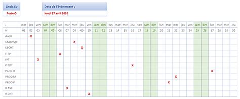 Dates Des événements Sur Calendrier Excel
