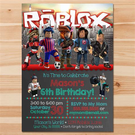 Roblox Birthday Invite Roblox Invitation Roblox Party Etsy Roblox