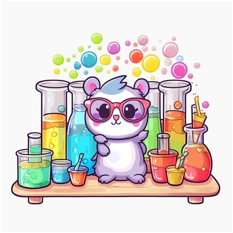 Kawaii Sanrio Style Rainbow Science Lab Filled With Bubbling Test Tubes
