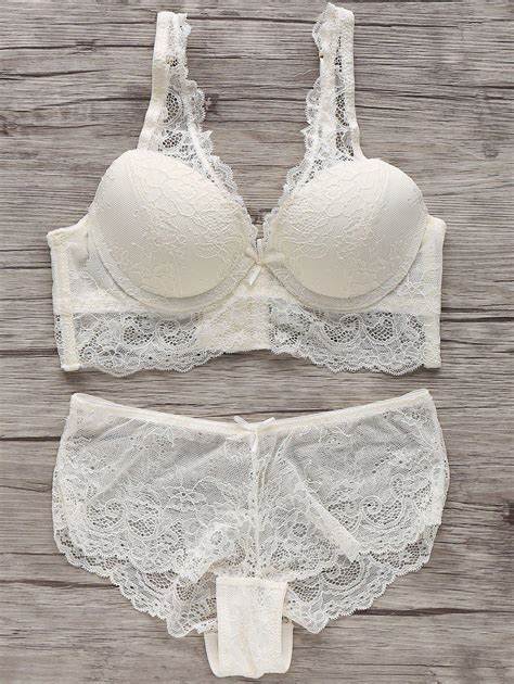 17 Off 2021 Bowknot Embellished Lace Bra Set In Off White Zaful