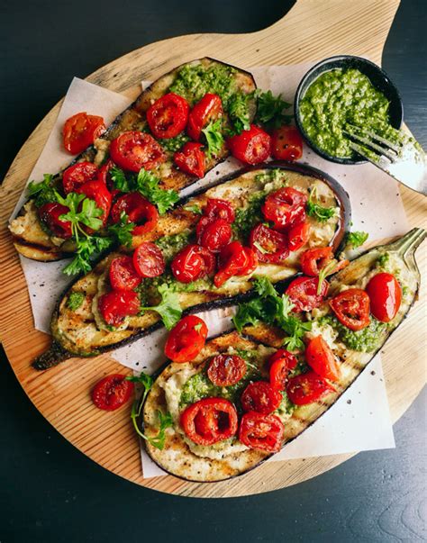grilled eggplants aubergine recipe with tomatoes and pesto
