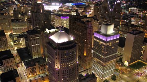 Aerial Michigan Detroit July 2017 Night 4k Inspire 2 Stock Video