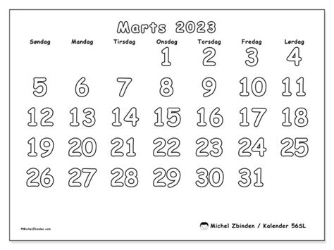 Kalender Marts 2023 Til Print 56SL Michel Zbinden DA 20280 Hot Sex