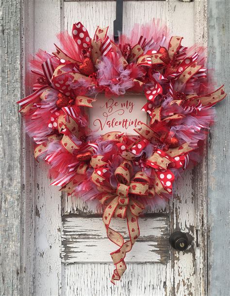 Be My Valentine Burlap Ribbon Wreath With Red Glitter Hearts Burlap