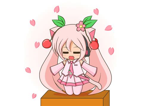 Animal Ears Catgirl Cherry Blossoms Chibi Hatsune Miku Headphones Sakura Miku Suzunonaruki Tail