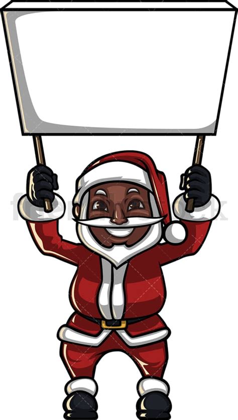 Black Santa Claus Holding Empty Billboard Cartoon Vector Clipart