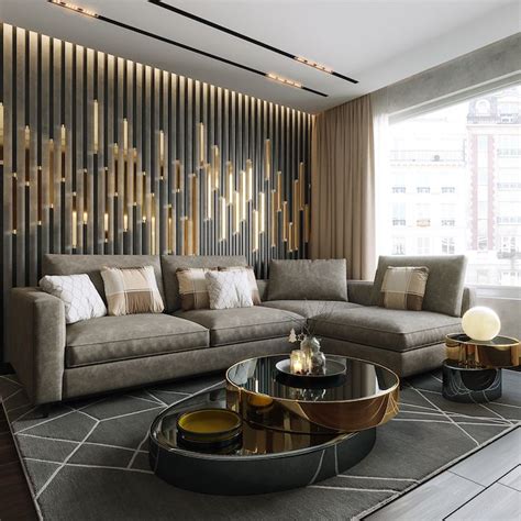 Gold Metal Lights Wall Installation Accent Wall Living Room Grey Corner