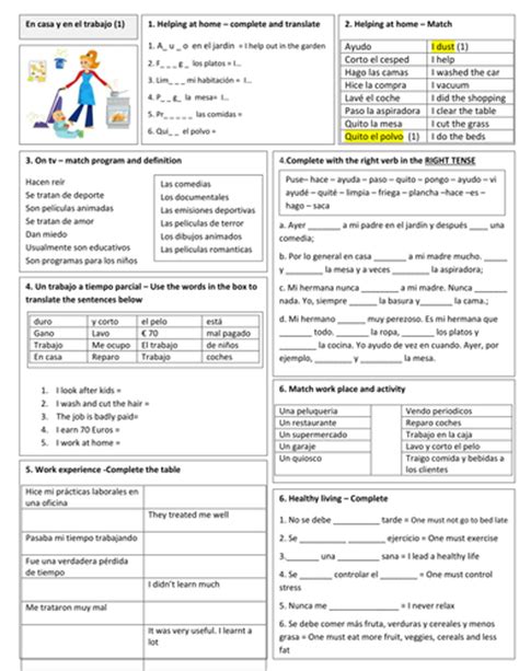 Gcse Spanish Revision At Home And At Work 1 Teaching Resources