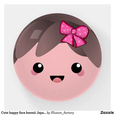 Cute Happy Face Kawaii Japanese Cartoon Doll Pink Paperweight Zazzle