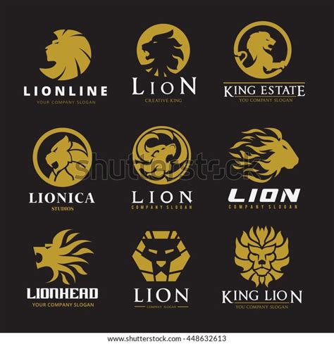 Lion Logo Set Luxury Fashion Brand Stock Vector (Royalty Free gambar png
