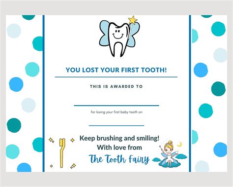 First Lost Tooth Certificate Tooth Fairy Letter Tooth