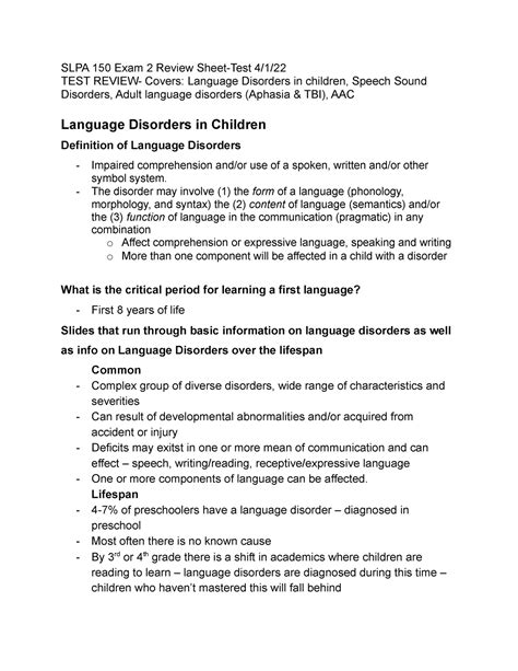 SLPA 150 Exam 2 Review Sheet - SLPA 150 Exam 2 Review Sheet-Test 4/1
