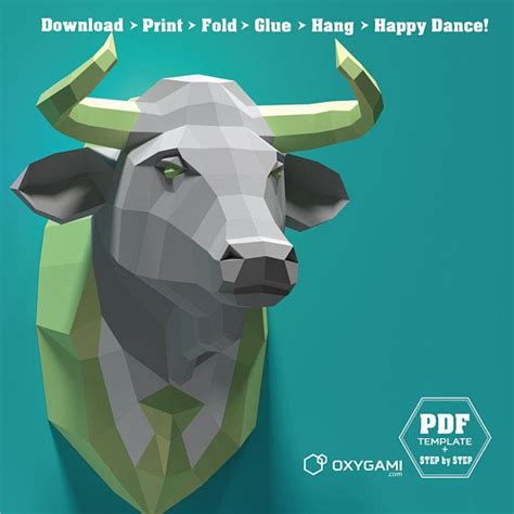 Bull In A Suit Digital Papercraft Kit Diy Bull Head Paper Etsy