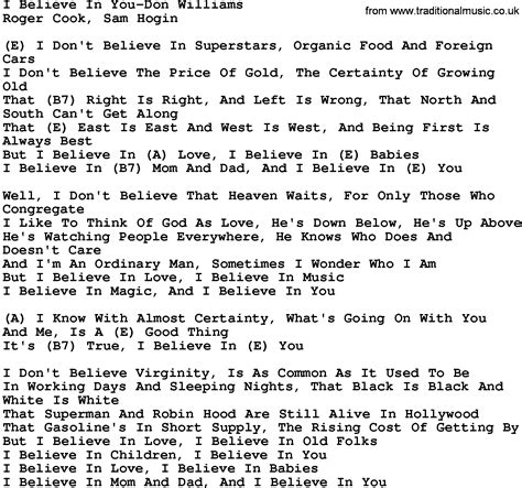 Country Musici Believe In You Don Williams Lyrics And Chords