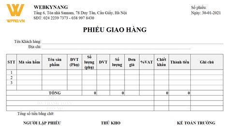 Mẫu Phiếu Giao Hàng đơn Giản Bằng Excel Miễn Phí Phần Mềm Quản Lý