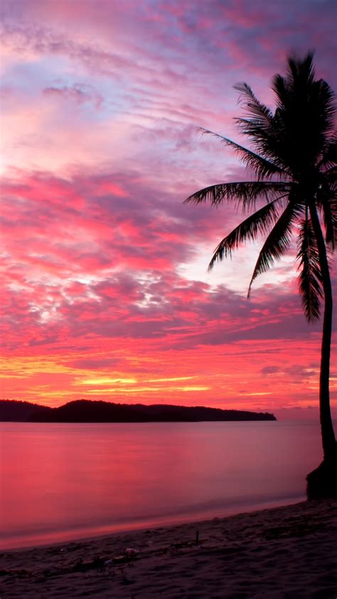 Download 1080x1920 Malaysia Sunset Beach Palms Island