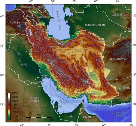 Topographic Map Of Iran Shows Various Physiographic Regions Source