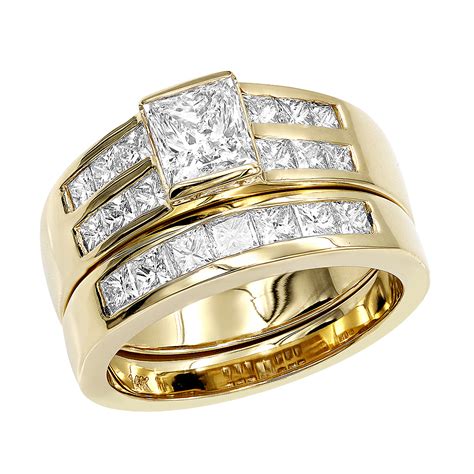 Unique diamond engagement ring valentia, with nesting diamond wedding ring side band romi , made in yellow gold. 14K Gold 2 Carat Princess Cut Diamond Engagement Ring ...
