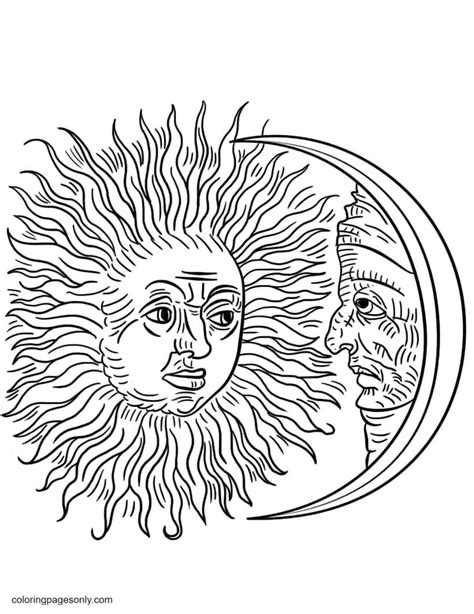Trippy Sun And Moon Coloring Page Free Printable Coloring Pages Moon
