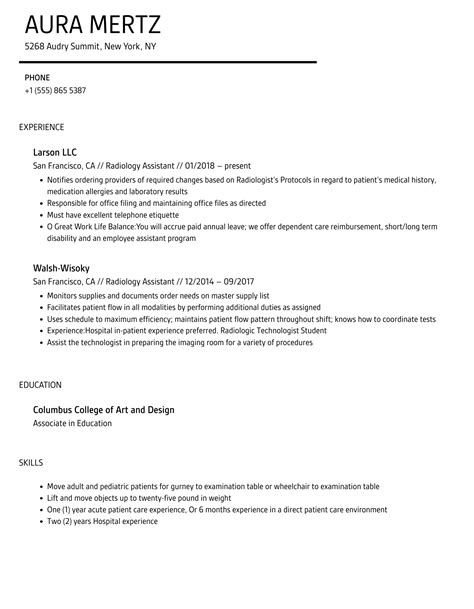 radiology assistant resume samples velvet jobs