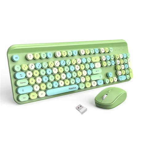 Mobifice Wireless Keyboard And Mouse Combo Green Colorful Cordless 24g