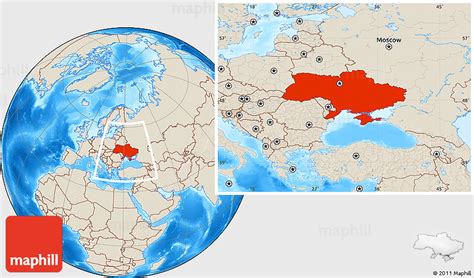 Shaded Relief Location Map of Ukraine