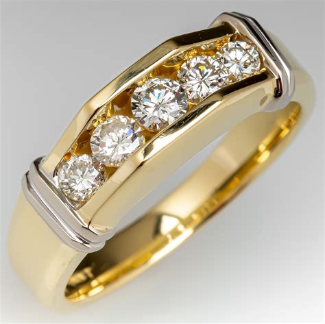 Vintage Mens Five Stone Diamond Ring 18k Yellow Gold