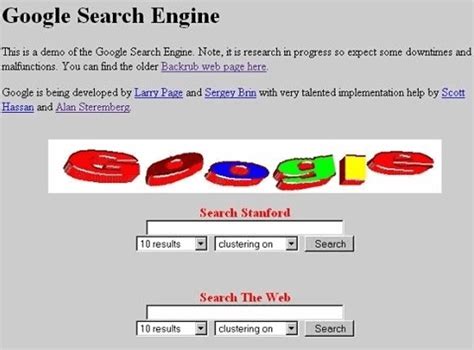 It was still functioning largely as a search engine for stanford university, as well as the web, and offered an explanation of what it was at the top with a little text box. La evolución de Google (1997-2013) | Emezeta.COM