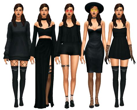 Four Different Poses Of The Same Woman Wearing Black Clothing And