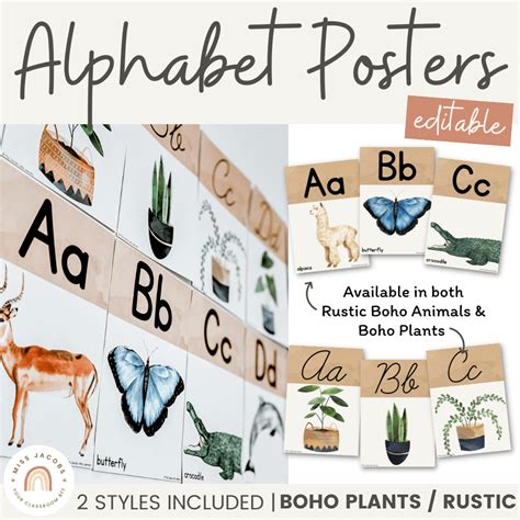Modern Boho Plants Alphabet Posters Rustic Boho Classroom Decor