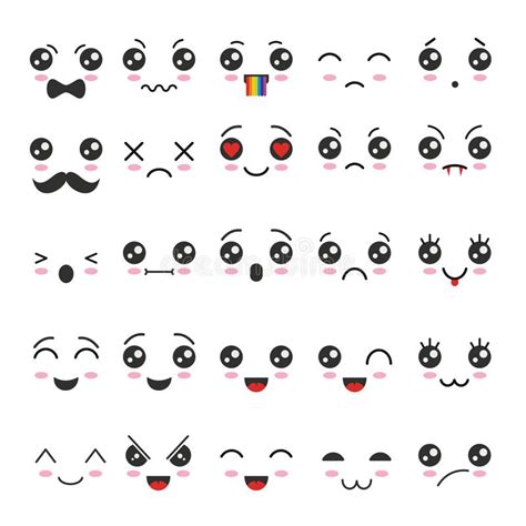 Cute Emoticon Emoji Characters In Japanese Style Stock