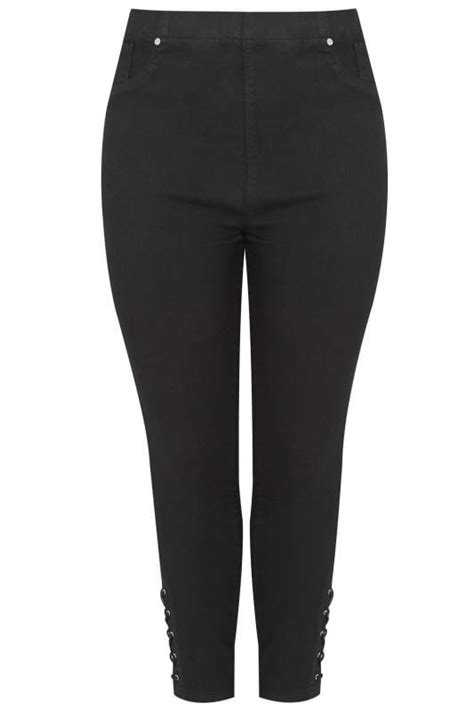 Black Pull On Jenny Jeggings With Eyelet Detail Plus Size