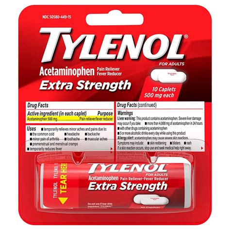 Tylenol Extra Strength Caplets Fever Reducer And Pain Reliever 500 Mg