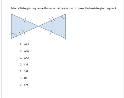 Solved Select All Triangle Congruence Theorems That Can Be Used To