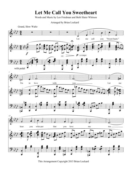 Download Let Me Call You Sweetheart Piano Solo Or Low Voice And Piano Sheet Music By Leo