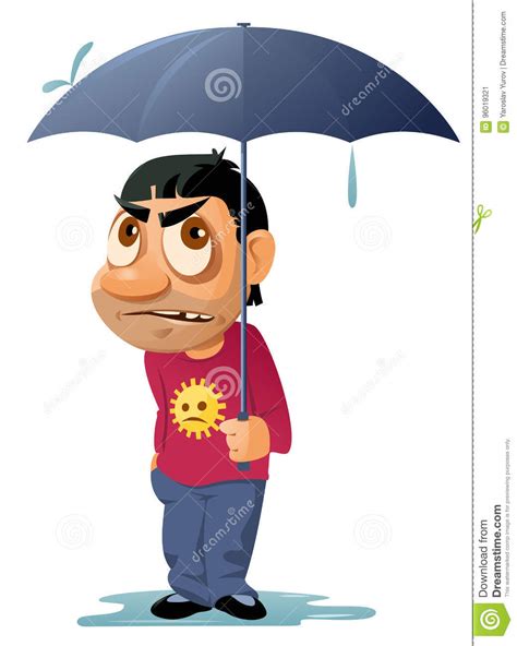 Bad Weather Unhappy Man With Umbrella In The Rain Stock Vector