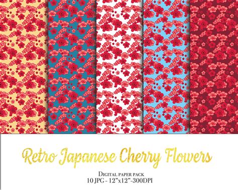 japonais retro sakura blossom cherry blossom digital paper etsy