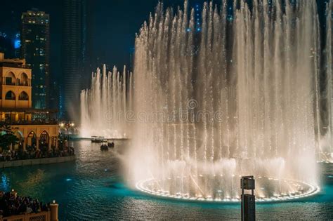 Dancing Fountain Show In Dubai Center In Evening Uae Tourist