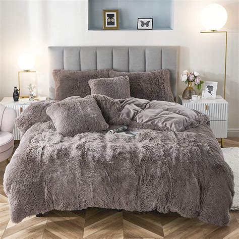 Uhamho Faux Fur Velvet Fluffy Bedding Duvet Cover Set Down Comforter