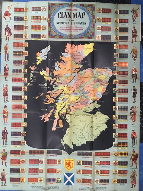 Antique Clan Map Of The Scottish Highlands Tartans Chiefs Arms