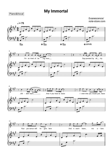 Evanescence My Immortal Sheet Music For Piano Pdf Pianoandvocal