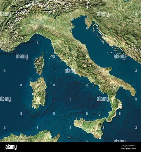 Satellite View Of Italy Italian Physical Map Reliefs Plains And Seas