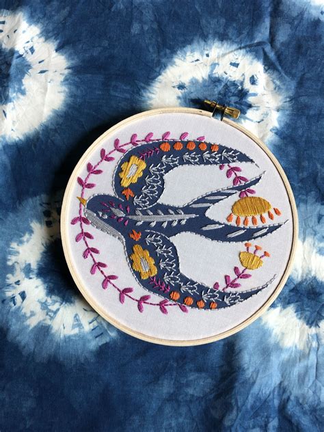 Swallow Embroidery Kit — Rikrack Embroidery Kits Embroidery Projects