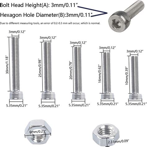 304 Stainless Steel Screws Assorted Metric M3 Hex Bolt And Nuts Kit